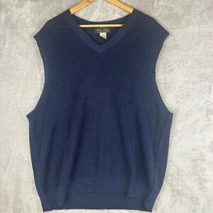 Orvis Signature Collection Mens XL Navy Blue 100% Linen V-Neck Sweater Vest 3L8C
